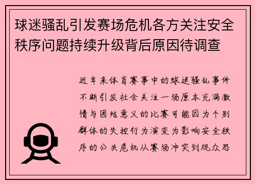 球迷骚乱引发赛场危机各方关注安全秩序问题持续升级背后原因待调查
